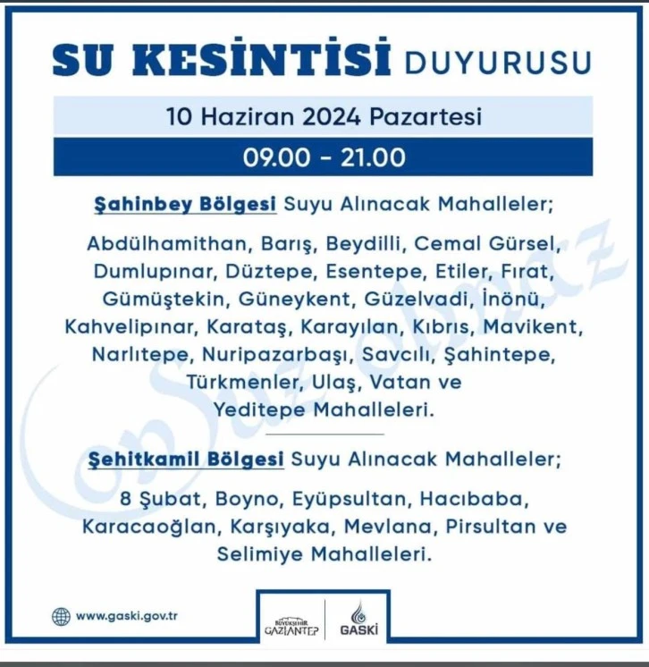 Dikkat su kesintisi 
