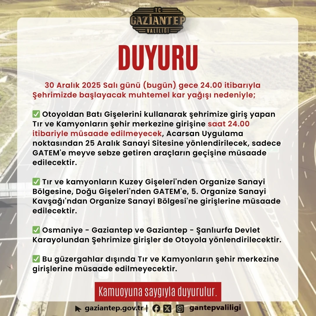 Gaziantep valiliği duyurusu 