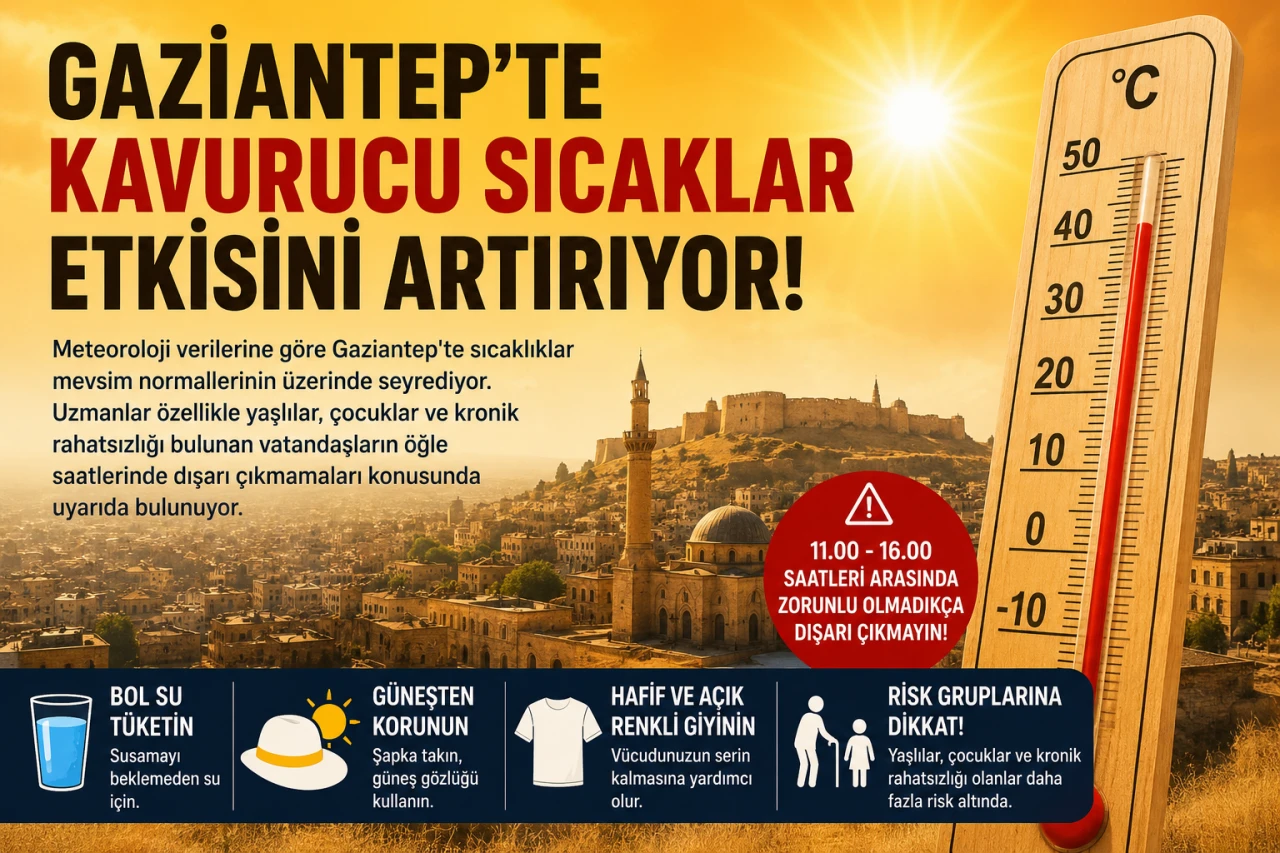 GAZİANTEP'TE KAVURUCU SICAKLIK ALARMI: UZMANLARDAN VATANDAŞLARA HAYATİ UYARILAR