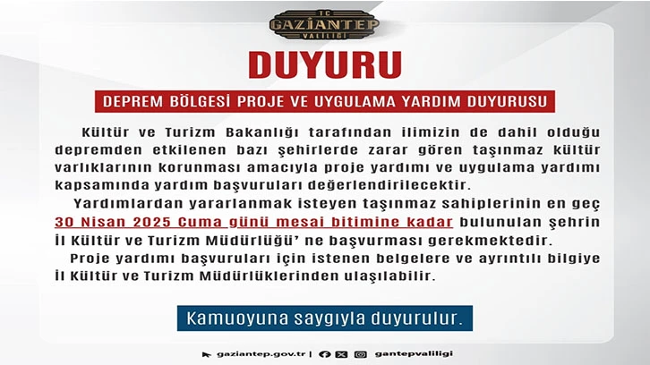 DEPREM BÖLGESİ PROJE VE YARDIM DUYURUSU