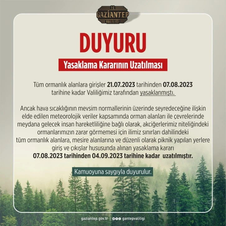 ormanlık alanlara girişler 04 09 2023 e kadar yasaklanmıştır 