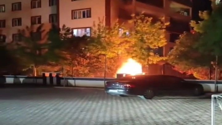 park halindeki otomobil alev topuna döndü
