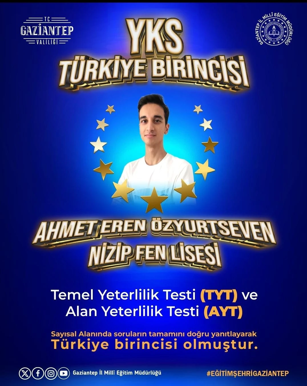YKS 2025 T&Uuml;RKİYE BİRİNCİSİ GAZİANTEP NİZİP&rsquo;TEN!