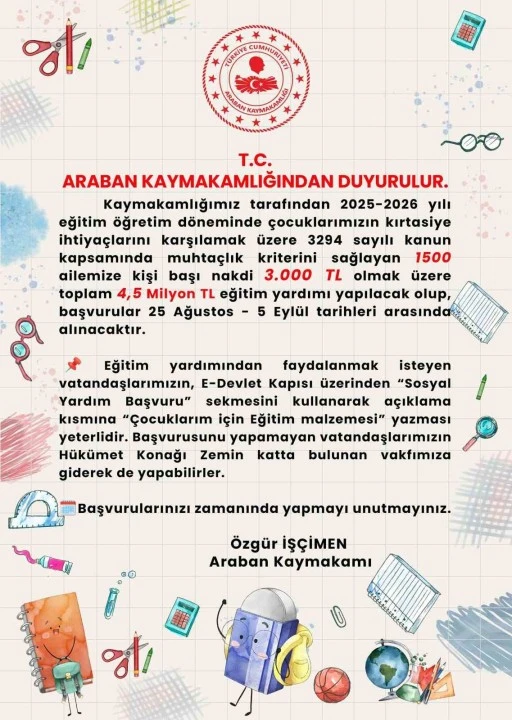 Araban Kaymakamlığı bin 500 ihtiya&ccedil; sahibi &ccedil;ocuklara yardım yapacak