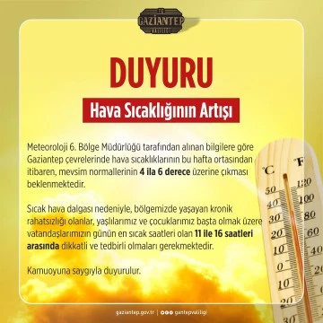 Gaziantep Valiliği sıcak hava uyarısı