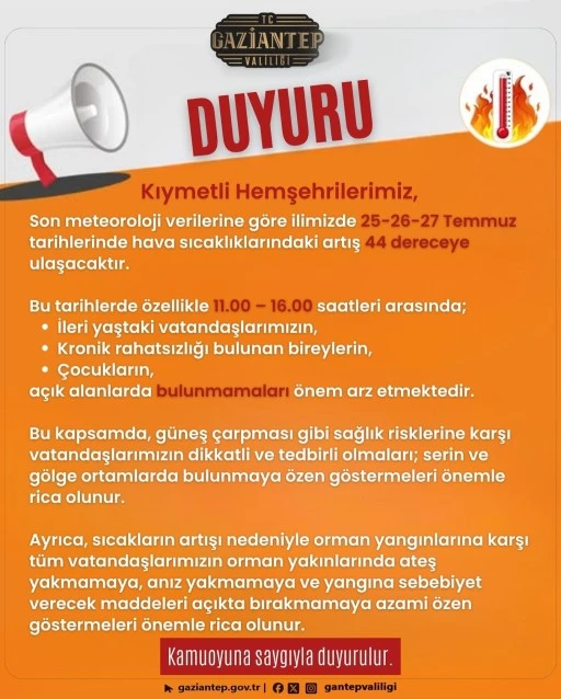 Gaziantep Valiliği Uyardı: