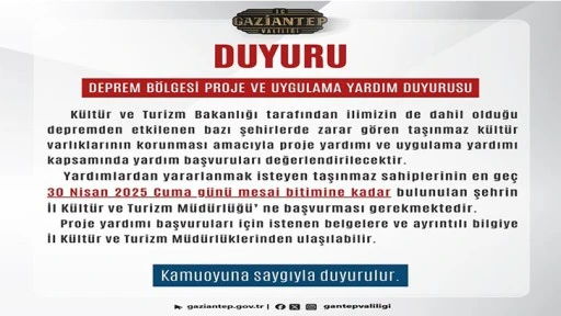 DEPREM BÖLGESİ PROJE VE YARDIM DUYURUSU