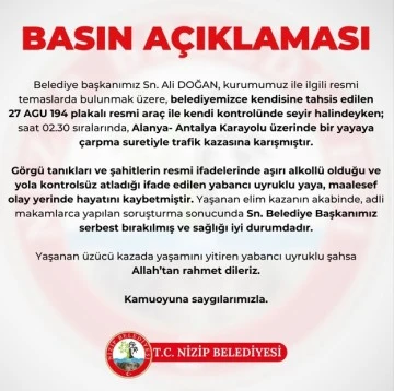 Nizip Belediye Başkanı Doğan'ın çarptığı yaya hayatını kaybetti