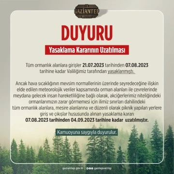 ormanlık alanlara girişler 04 09 2023 e kadar yasaklanmıştır 